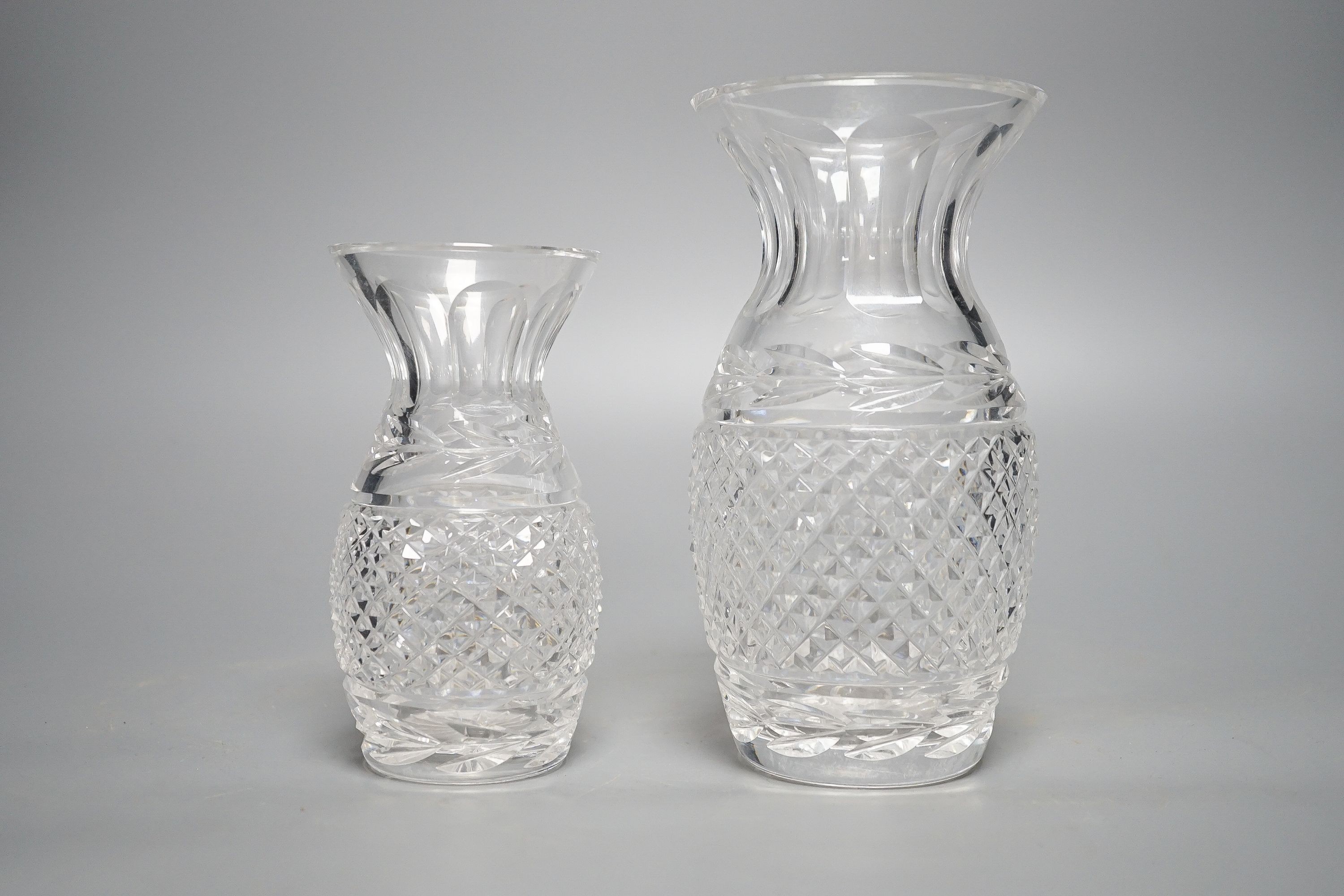 Two Waterford cut glass vases 18cm